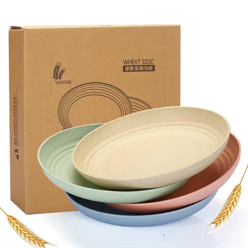 Lchkrep Unbreakable Wheat Straw Plates 9 Inch, Reusable Lightweight Deep Plates Dinner Dishes Plastic Plates Microwave Safe Dinnerware for Adult, BPA-Free Cereal plates 4 Pcs - Image 1