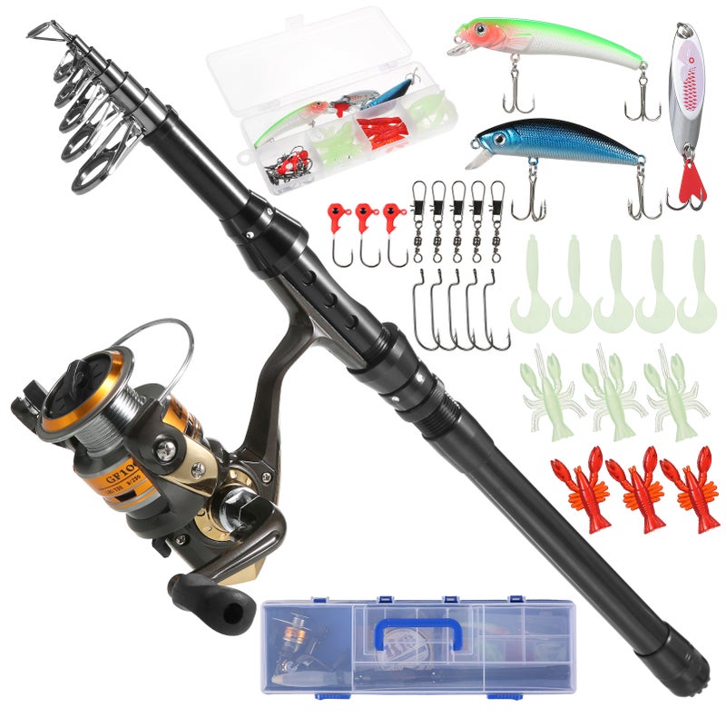 Fishing Rod and Reel Combos Telescopic Fishing Pole with Spinning Reel Combo Kit Fishing Line Lures Hooks Swivels Set Fishing Accessories with Tackle Box - Image 1