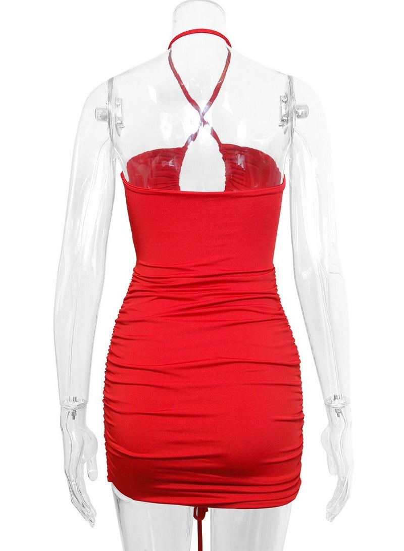 Loquat Hip Wrap Dress Red  - Image 2