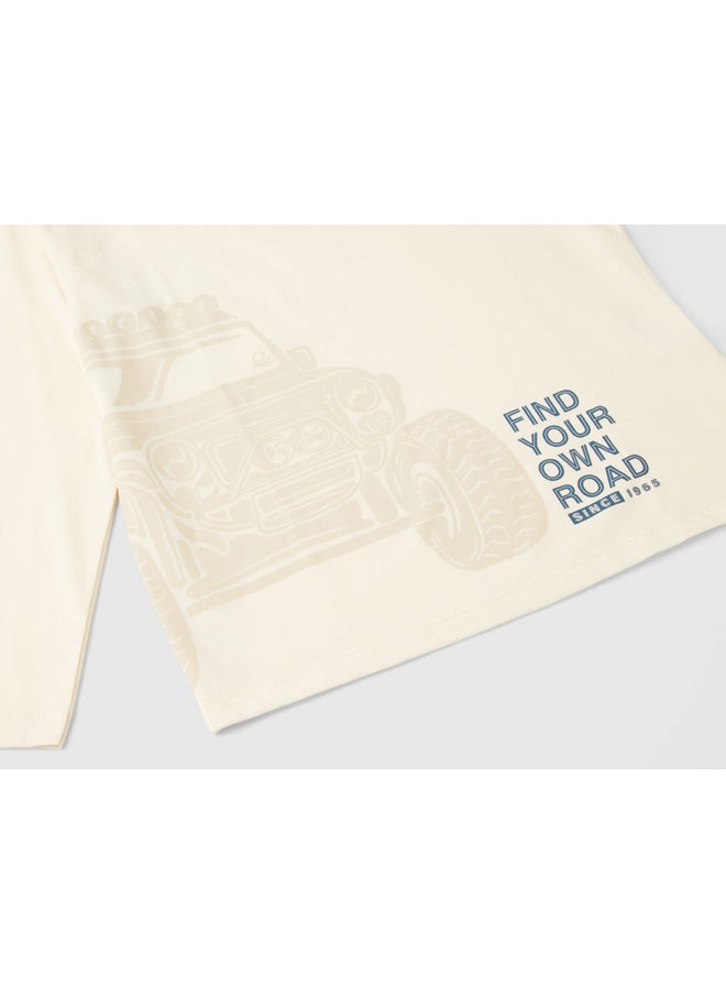 Benetton - Printed Long Sleeve Crew Neck T-shirt - Image 1