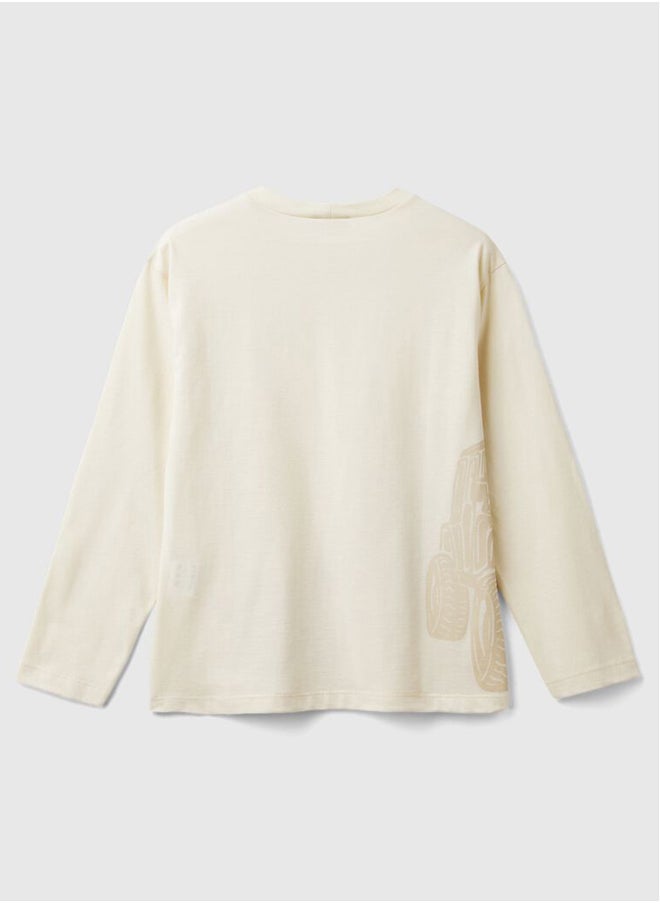 Benetton - Printed Long Sleeve Crew Neck T-shirt - Image 1