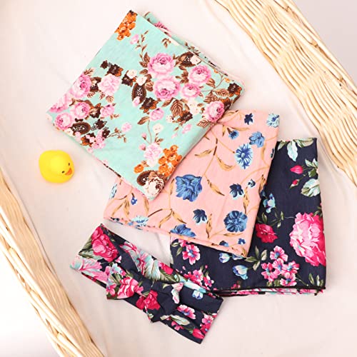 DRESHOW BQUBO Newborn Floral Receiving Blankets 3 Sets Newborn Baby Swaddling with Bow Headbands Sleepsack Toddler Warm Shower Gift - Image 2