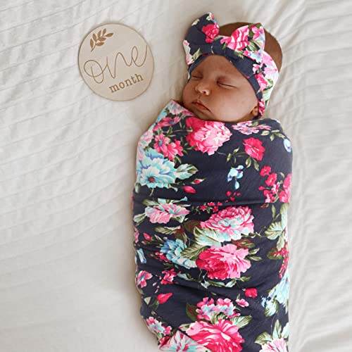 DRESHOW BQUBO Newborn Floral Receiving Blankets 3 Sets Newborn Baby Swaddling with Bow Headbands Sleepsack Toddler Warm Shower Gift - Image 4