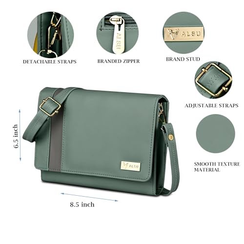 ALSU Women's trendy Sling Bag Light Green | handbag | purse | crossbody bag| deattachable straps |card slots (irf-019Lgrn) - Image 4