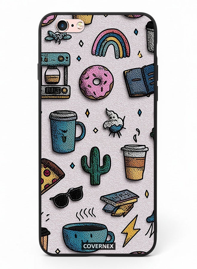 Covernex Apple iPhone 6s Protective Case Cover Printed Featuring Coffee and Snacks Doodle Pattern - Image 2