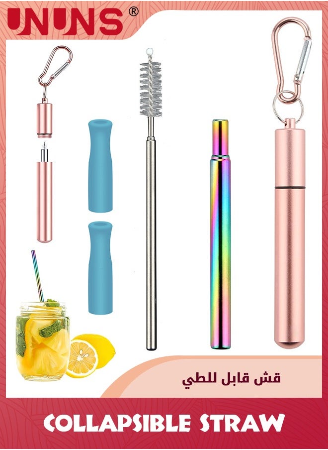 UNUNS - Reusable Straws,3 Pack Collapsible Portable Metal Stra,Reusable Foldable Stainless Steel Drinking Travel Telescopic Straw with Case,Clean Brush,Keychain Gifts - Image 1
