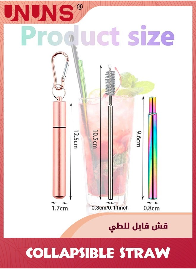 UNUNS - Reusable Straws,3 Pack Collapsible Portable Metal Stra,Reusable Foldable Stainless Steel Drinking Travel Telescopic Straw with Case,Clean Brush,Keychain Gifts - Image 1