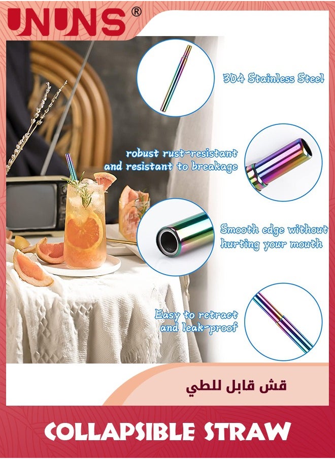 UNUNS - Reusable Straws,3 Pack Collapsible Portable Metal Stra,Reusable Foldable Stainless Steel Drinking Travel Telescopic Straw with Case,Clean Brush,Keychain Gifts - Image 1