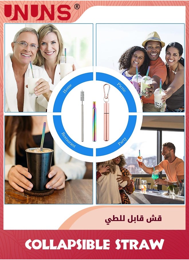 UNUNS - Reusable Straws,3 Pack Collapsible Portable Metal Stra,Reusable Foldable Stainless Steel Drinking Travel Telescopic Straw with Case,Clean Brush,Keychain Gifts - Image 1