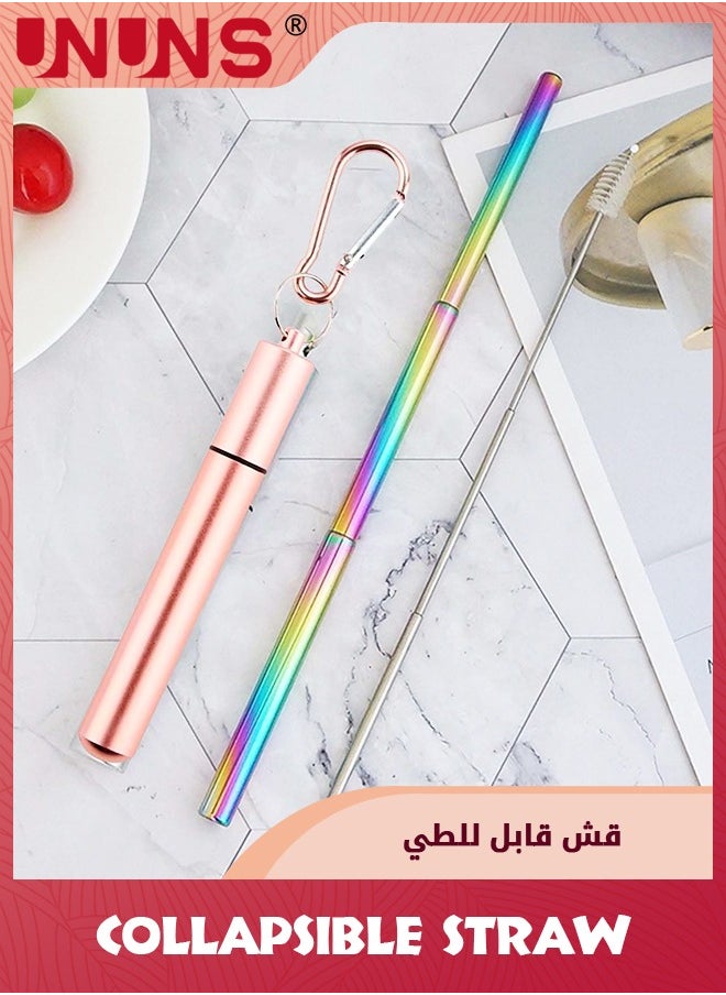 UNUNS - Reusable Straws,3 Pack Collapsible Portable Metal Stra,Reusable Foldable Stainless Steel Drinking Travel Telescopic Straw with Case,Clean Brush,Keychain Gifts - Image 1