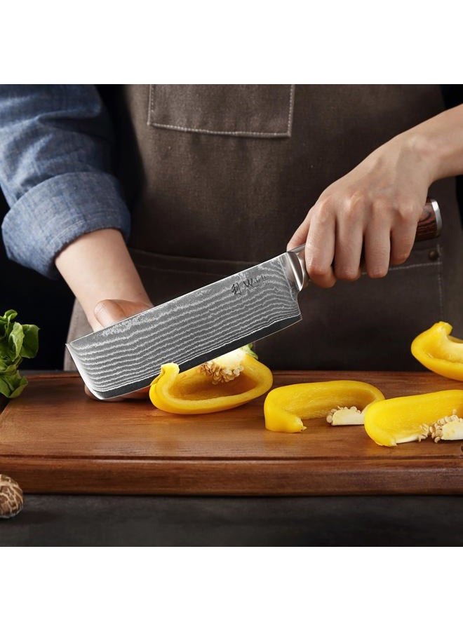 Wakoli EDIB 17,5 cm Nakiri Knife, Damascus Chef Knife made from 67 Layers Damascus Steel with VG10 Core, Razor-Sharp Kitchen Knife with Pakkawood Handle in Gift Box - Image 4