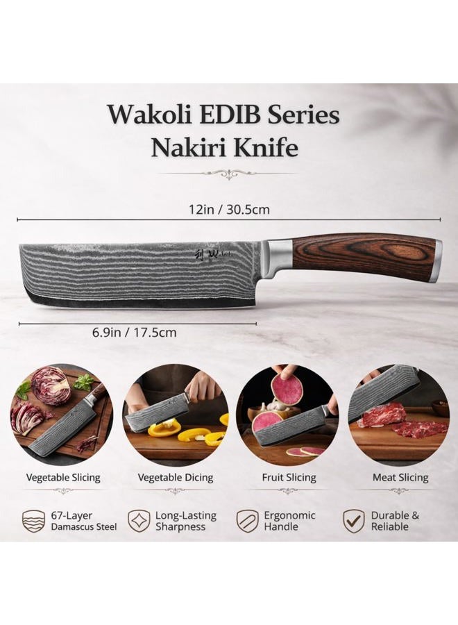 Wakoli EDIB 17,5 cm Nakiri Knife, Damascus Chef Knife made from 67 Layers Damascus Steel with VG10 Core, Razor-Sharp Kitchen Knife with Pakkawood Handle in Gift Box - Image 2