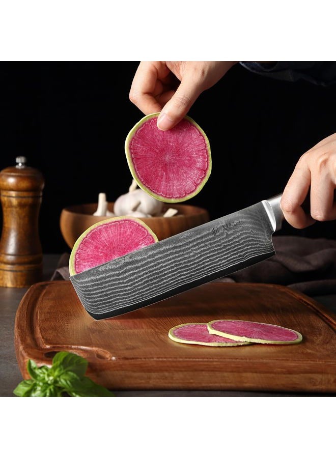 Wakoli EDIB 17,5 cm Nakiri Knife, Damascus Chef Knife made from 67 Layers Damascus Steel with VG10 Core, Razor-Sharp Kitchen Knife with Pakkawood Handle in Gift Box - Image 5