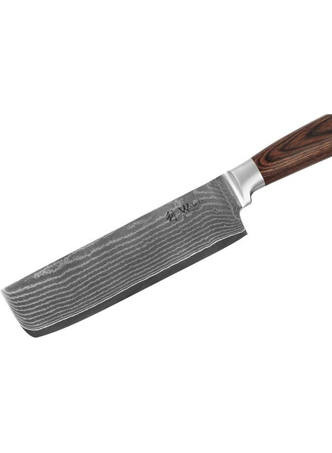Wakoli EDIB 17,5 cm Nakiri Knife, Damascus Chef Knife made from 67 Layers Damascus Steel with VG10 Core, Razor-Sharp Kitchen Knife with Pakkawood Handle in Gift Box - Image 3