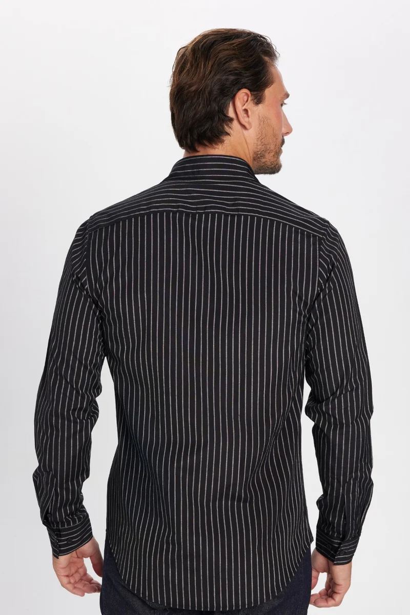 Tudors Slim Fit Navy Blue Striped Sports Shirt