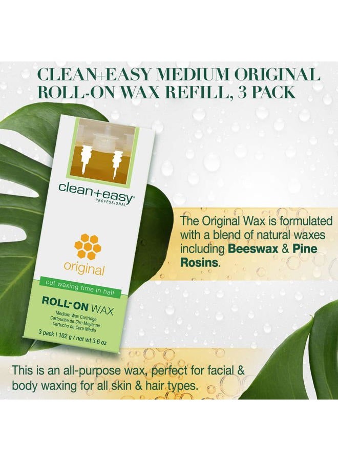 Clean + Easy Medium Original Roll On Wax Refill for Wax Cartridge, Hygienic Depilatory Hair Removal Treatment, Removes Fine to Coarse Hairs, Perfect for Delicate Skin - 3 Packs - Image 3