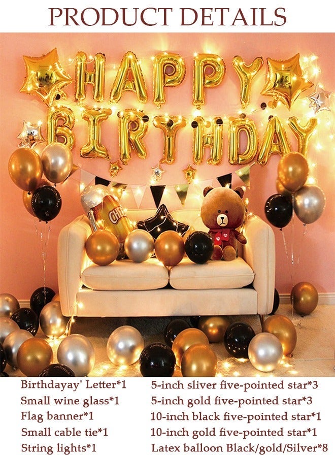 DUNISO Luxurious Black Gold Birthday Decorations for Adult and Kids Happy Birthday Party Decorations Happy Birthday Banner and Balloon Birthday Balloon Letters - Image 2
