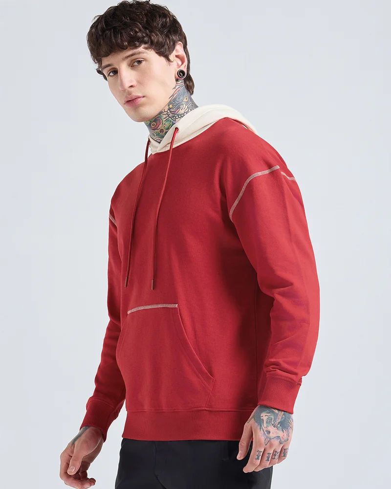bewakoof Men's Salsa Red Oversized Hoodies