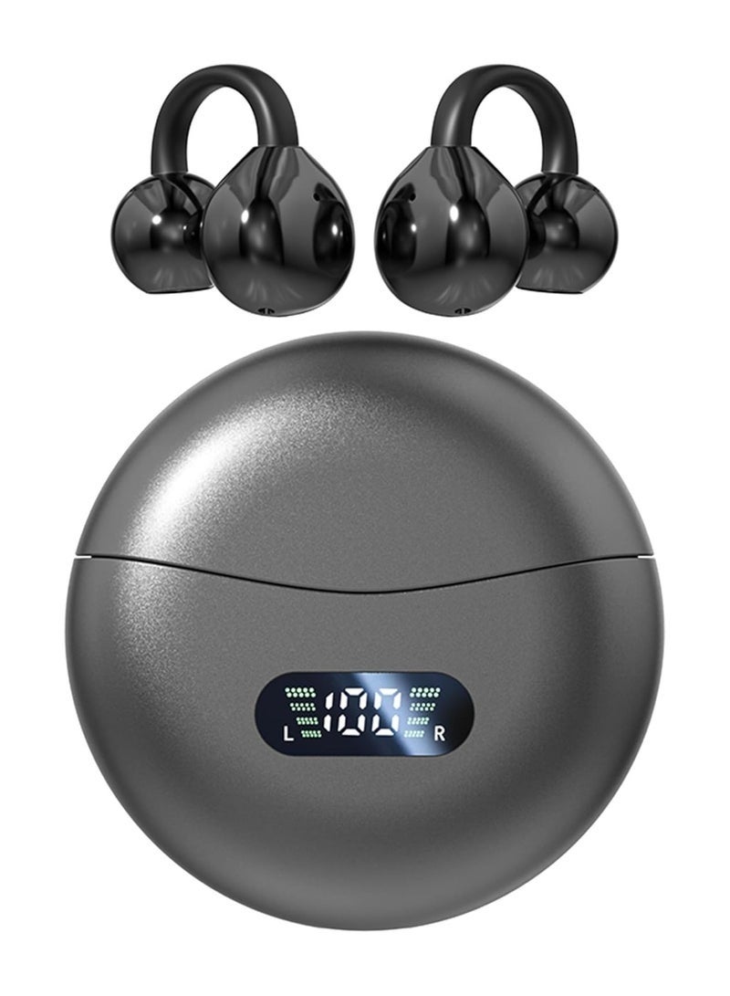 Open-back clip-on earphones, wireless Bluetooth sports earphones, wireless charging case with LED battery indicator, waterproof fitness earphones, running earphones (black). - Image 1
