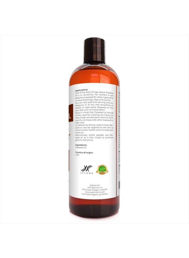 velona USDA Certified Organic Flaxseed Oil - 16 oz | 100% Pure and Natural Carrier Oil | Unrefined, Cold Pressed | Hair Growth, Body, Face & Skin Care | Use Today - Enjoy Results - Image 4