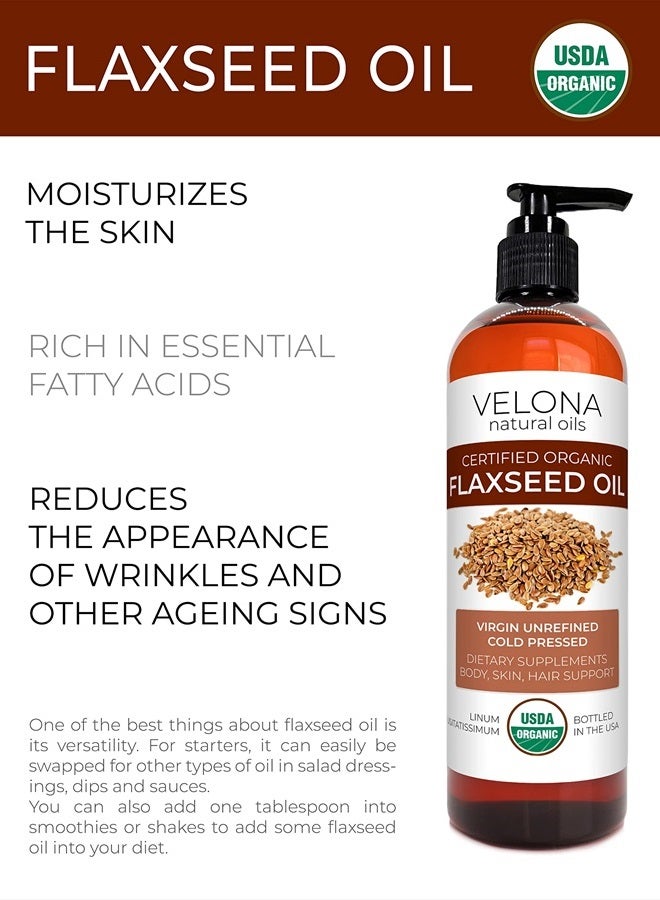 velona USDA Certified Organic Flaxseed Oil - 16 oz | 100% Pure and Natural Carrier Oil | Unrefined, Cold Pressed | Hair Growth, Body, Face & Skin Care | Use Today - Enjoy Results - Image 2