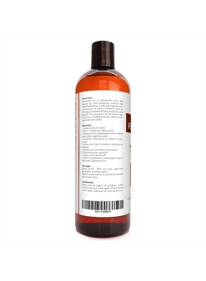 velona USDA Certified Organic Flaxseed Oil - 16 oz | 100% Pure and Natural Carrier Oil | Unrefined, Cold Pressed | Hair Growth, Body, Face & Skin Care | Use Today - Enjoy Results - Image 3