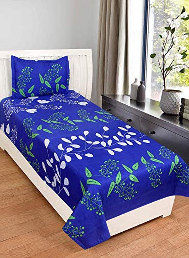 MORADO Printed Designer Cotton Single Bedsheet with 1 Pillow Cover(Royal Blue & White) - Image 1