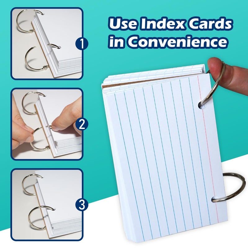 Olivo Index Card Binder Refills, White 3x5 Lined Index Cards with Ring, 2 Holes Punched, 100 Count - Image 2
