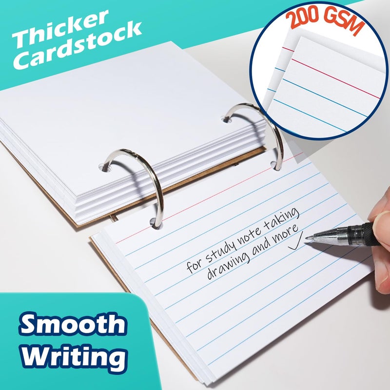 Olivo Index Card Binder Refills, White 3x5 Lined Index Cards with Ring, 2 Holes Punched, 100 Count - Image 5