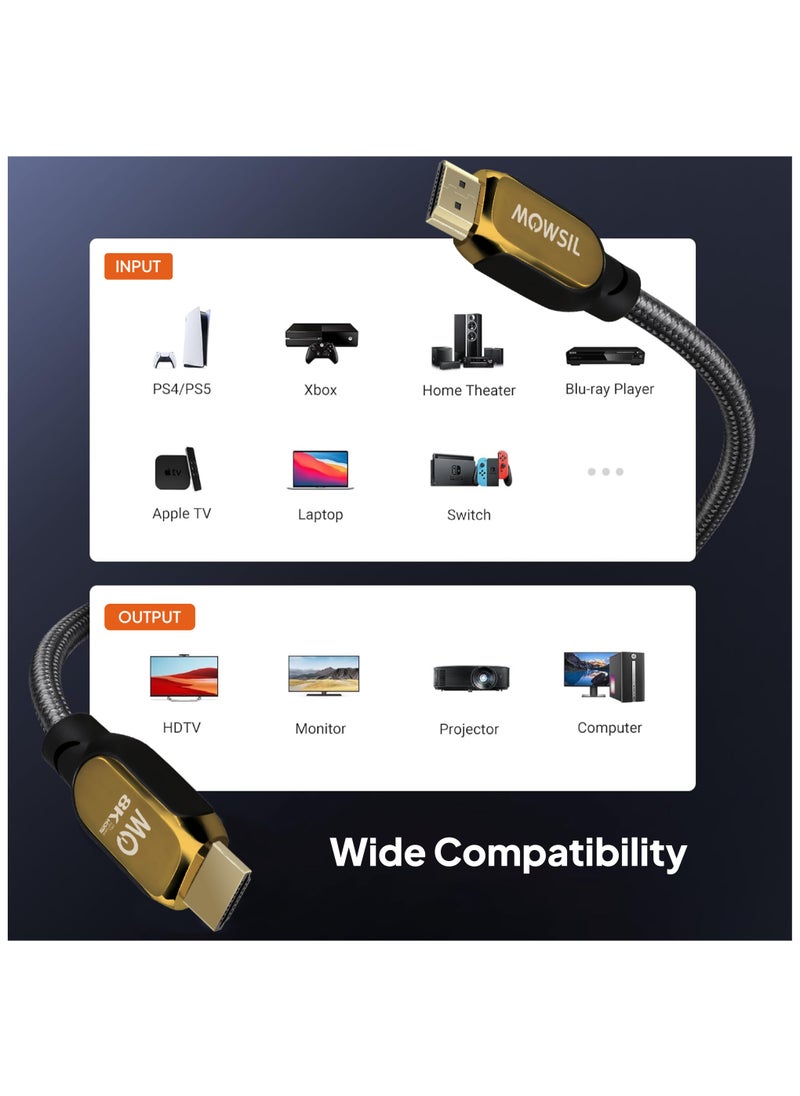 MOWSIL 8K HDMI Cable 2.1 3Mtr, 8K@60Hz HDMI 2.1 48Gbps High-Speed HDMI to HDMI Video Ultra HD 3D 8K HDMI Braided Compatible with MacBook Pro TV Switch Xbox PS5 Laptop  - Image 4