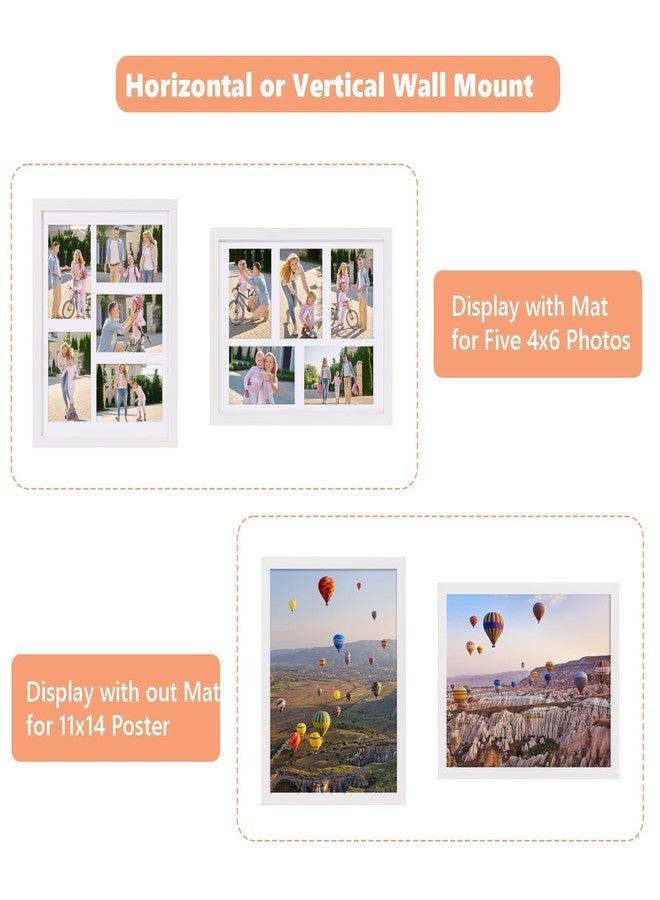 PHAREGE 5 Openings 4x6 Picture Frame Collage White 4 Pack, 11x14 Poster Frame set of 4, Display Family Wedding Photos Horizontal or Vertical on The Wall - Image 3