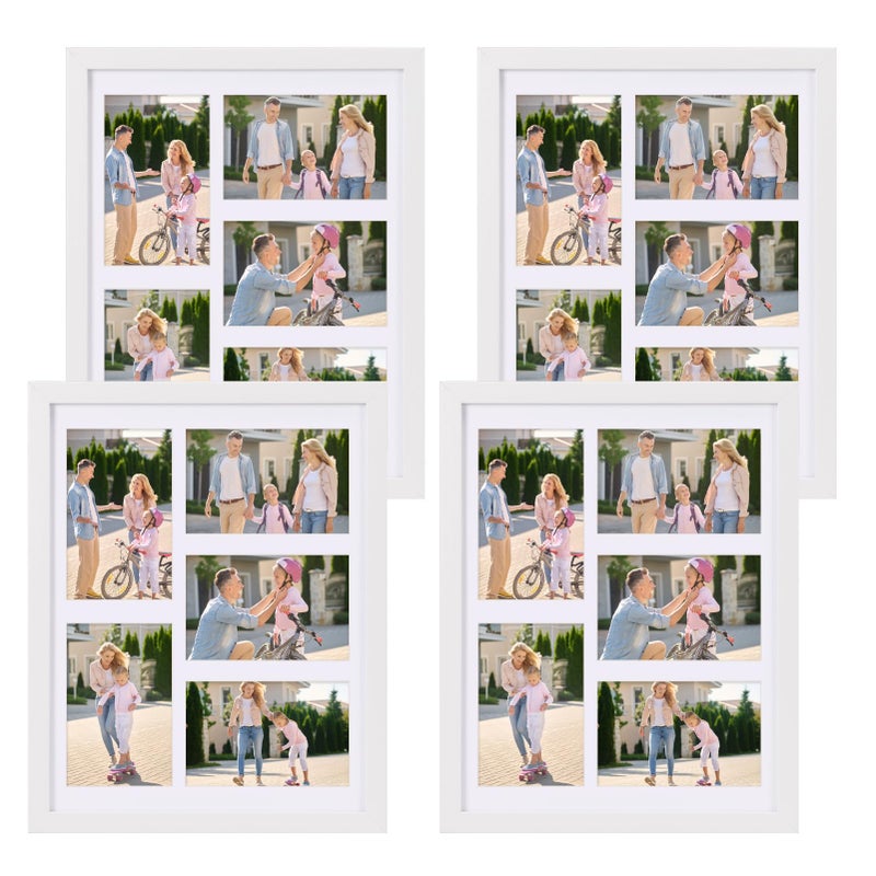 PHAREGE 5 Openings 4x6 Picture Frame Collage White 4 Pack, 11x14 Poster Frame set of 4, Display Family Wedding Photos Horizontal or Vertical on The Wall - Image 1