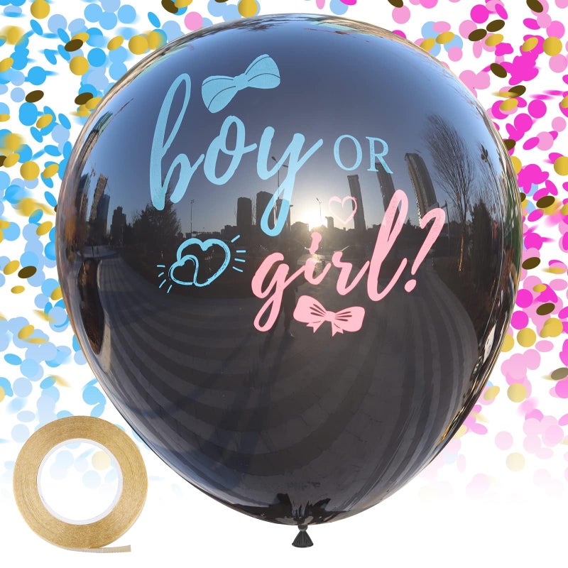 Disfore Thickened Gender Reveal Balloon - 2pcs Gender Reveal Confetti Balloons with Pink and Blue Confetti â€“ 36 Inch Black Gender Reveal Balloons Perfect for Taking Photos and Videos - Image 1