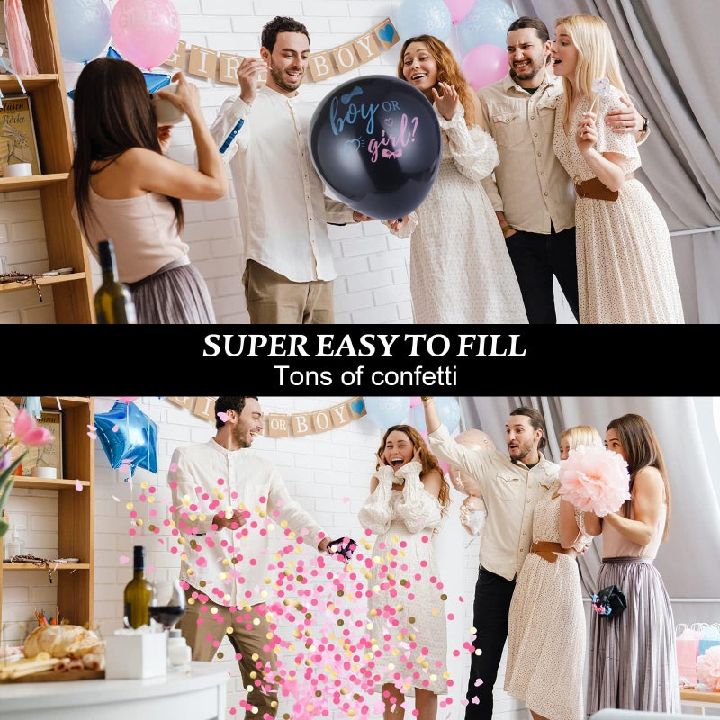Disfore Thickened Gender Reveal Balloon - 2pcs Gender Reveal Confetti Balloons with Pink and Blue Confetti â€“ 36 Inch Black Gender Reveal Balloons Perfect for Taking Photos and Videos - Image 4