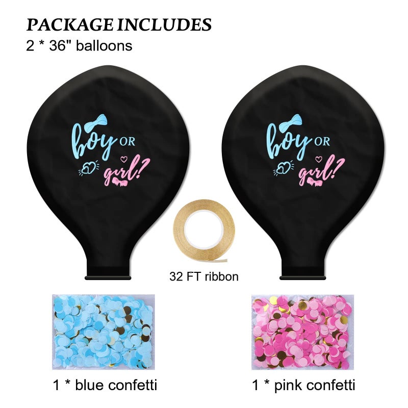 Disfore Thickened Gender Reveal Balloon - 2pcs Gender Reveal Confetti Balloons with Pink and Blue Confetti â€“ 36 Inch Black Gender Reveal Balloons Perfect for Taking Photos and Videos - Image 5