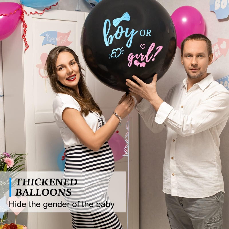 Disfore Thickened Gender Reveal Balloon - 2pcs Gender Reveal Confetti Balloons with Pink and Blue Confetti â€“ 36 Inch Black Gender Reveal Balloons Perfect for Taking Photos and Videos - Image 2