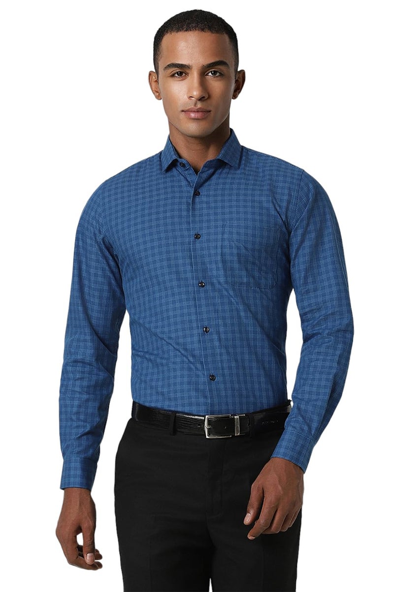 Peter England Men's Checks Shirts Dark Blue - Image 1