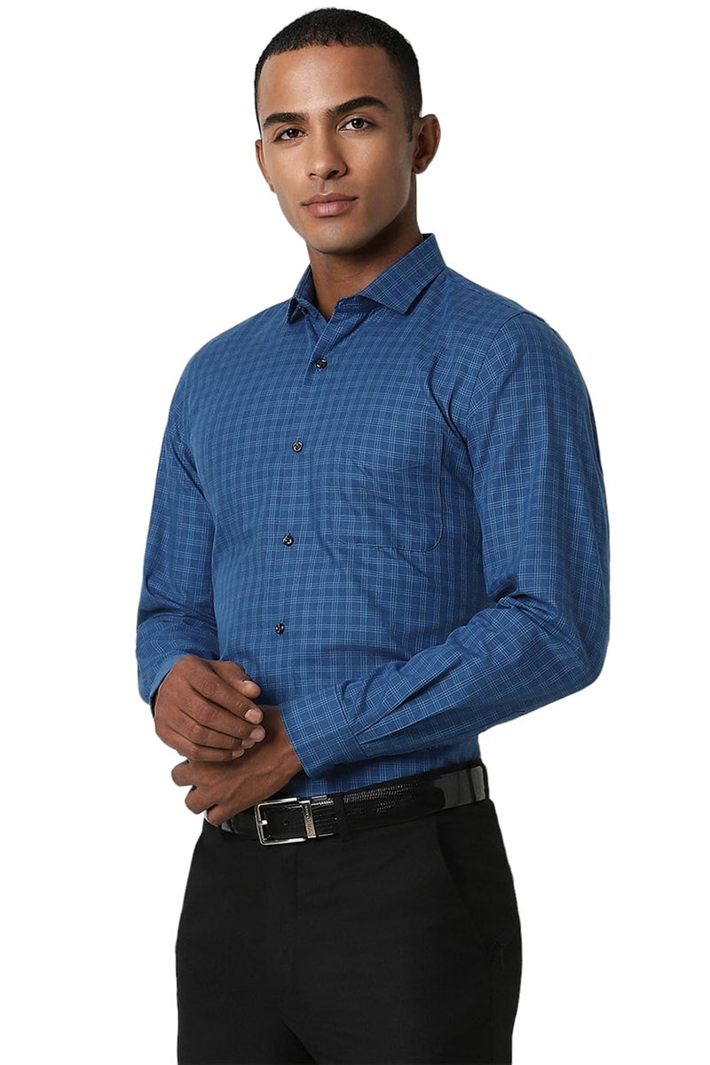 Peter England Men's Checks Shirts Dark Blue - Image 2