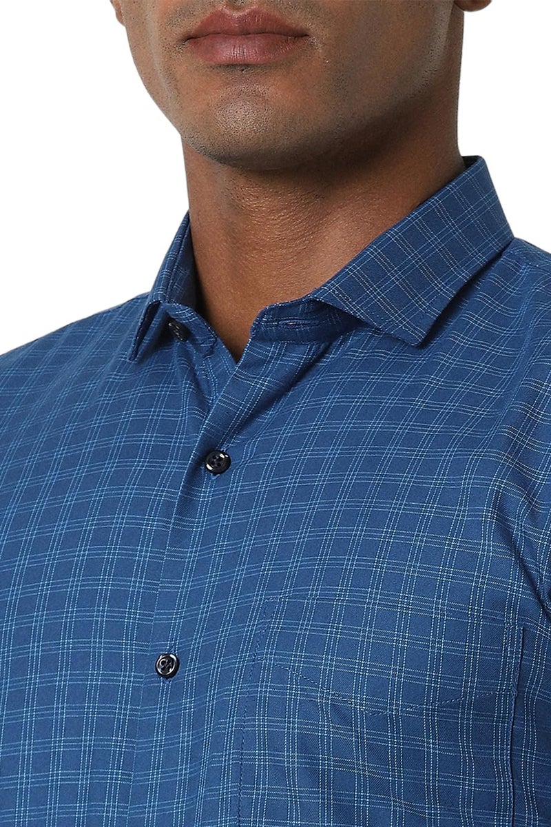 Peter England Men's Checks Shirts Dark Blue - Image 4