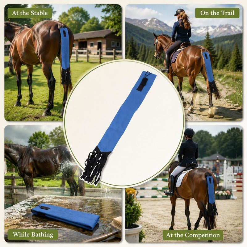 Horse Tail Protection Bag, Non Woven Fabric, 70 x 7.5cm with Hook and Loop Fasteners - Durable Airflow Material, Fringe Fly Swatter Design for Horse Care - Image 4