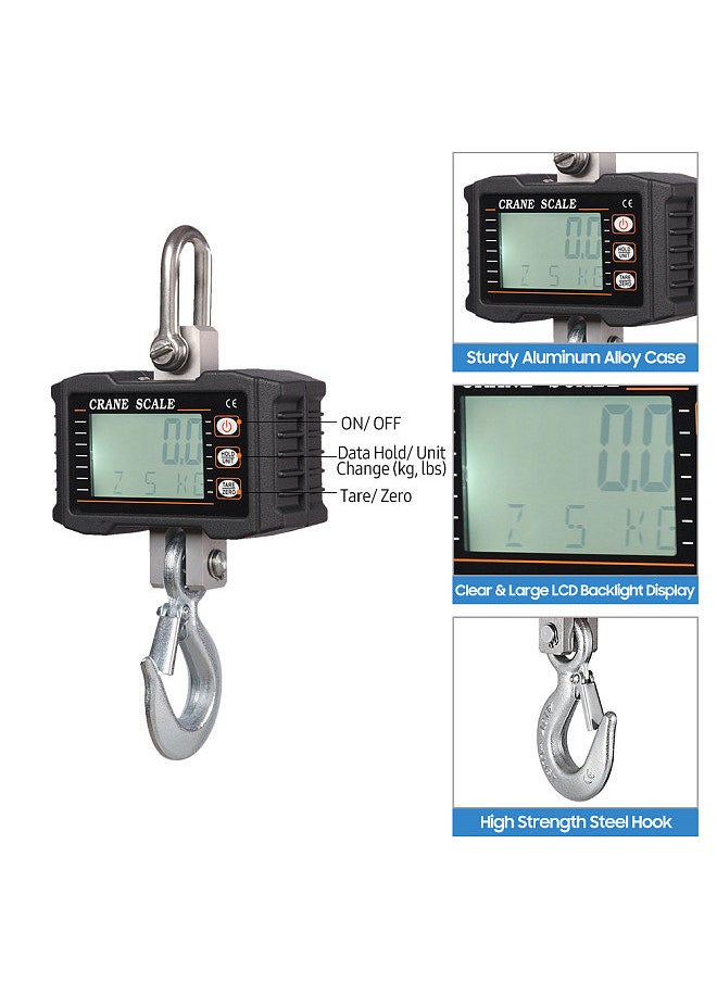 Generic - Digital Hanging Scale 1000kg/ 2204lbs Portable Heavy Duty Crane Scale LCD Backlight Industrial Hook Scales Unit Change/ Data Hold/ Tare/ Zero - Image 1