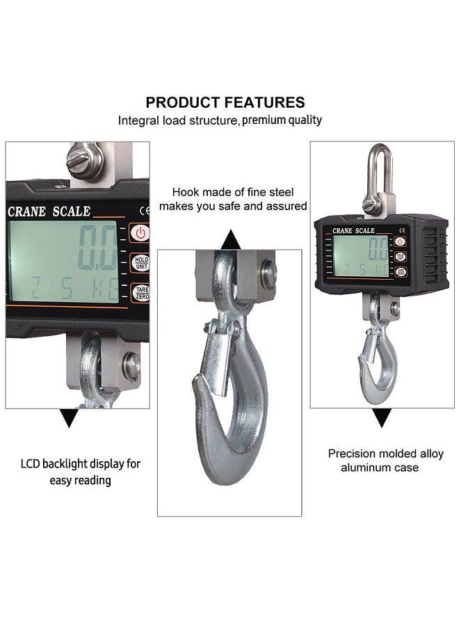 Generic - Digital Hanging Scale 1000kg/ 2204lbs Portable Heavy Duty Crane Scale LCD Backlight Industrial Hook Scales Unit Change/ Data Hold/ Tare/ Zero - Image 1