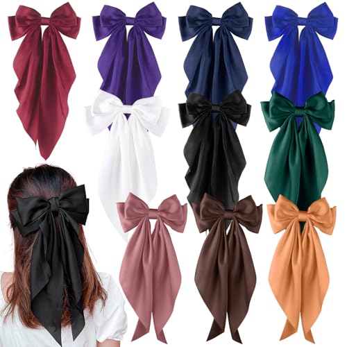Mlurcu Hair Bows for Women Girls 10 Pcs Big Bows Hair Clips Barrettes Silky Satin Ribbon Bows Layered Large Bow French Style Hair Accessories Oversized Christmas Hair Bows for Women Girls - Image 1