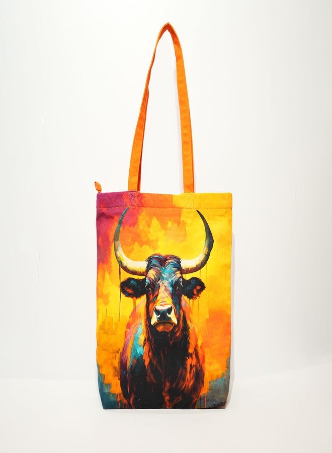 VARA Bull Art Tote Bag | Handmade | Canvas | Shoulder Bags | Ladies Handbag | Vibrant Digital Print Stylish Daily Use Shopper Bag for Women - Image 3