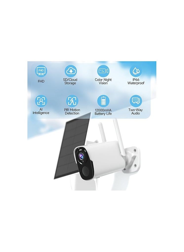 مجموعة من 3 وحدات ذكية لاسلكية للاستخدام الخارجي – تعمل بالبطارية ودقة 2K مع شحن بالطاقة الشمسية، صوت ثنائي، مقاومة للماء IP66 – زاوية تغطية 120 درجة - Image 2