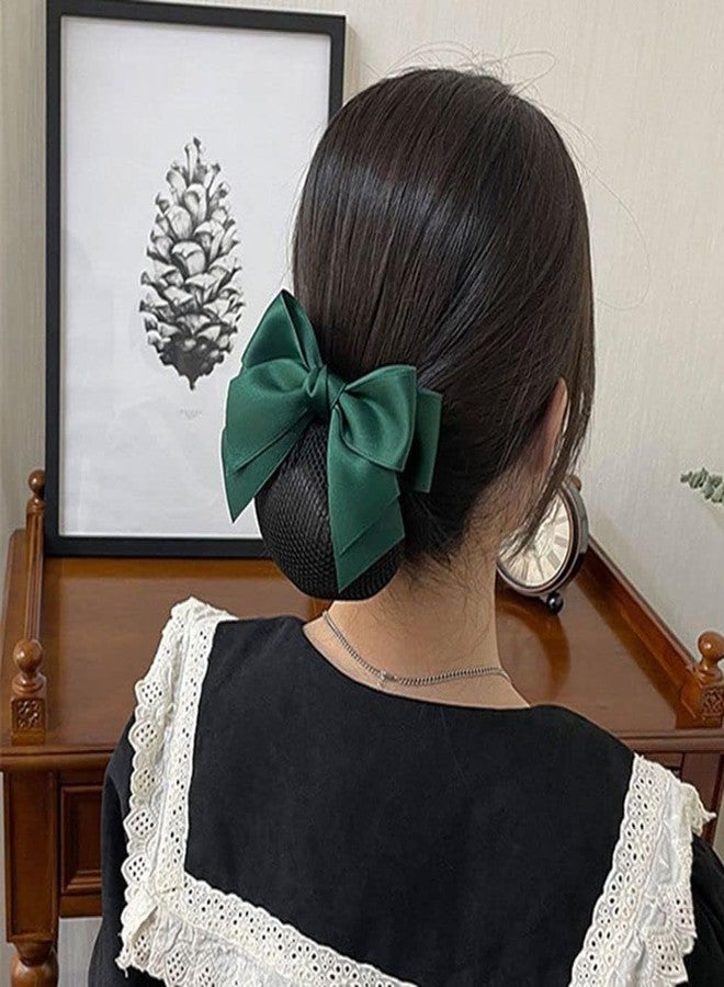 SquarezhenBo Wine Red Hair Snood Net, Bowknot Decor Barrette, Elastic Mesh Hair Bun Cover Bow-Knot Decor Hair Clip Hairnet Clips Hair Accessories - Image 2
