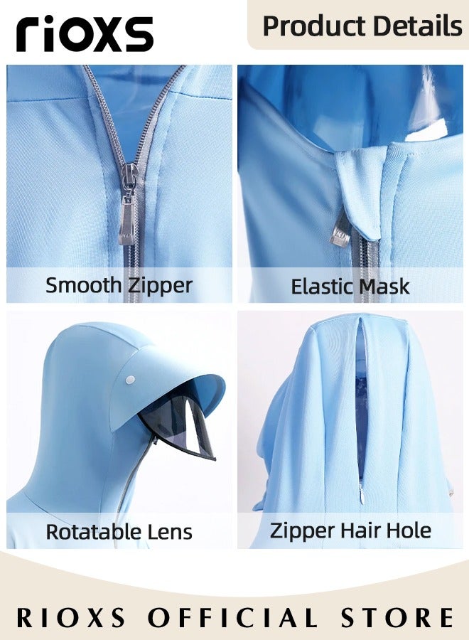 RIOXS Summer Women's UV-Protective Top with Hood, Sun Hat with UV-Blocking Visor, Cycling/Electric Scooter Face Mask with Neck Protection, Breathable Ice-Silk UV-Protective Top, Blue - Image 4