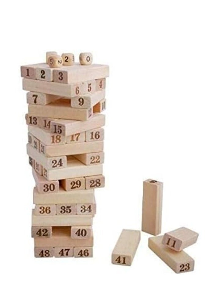 1 Set Kids Baby Digital Wooden Tower Building Blocks Toys Domino 48Pcs And 4Pcs Dice Stacker Stacker Extract Educational Game  - Image 2