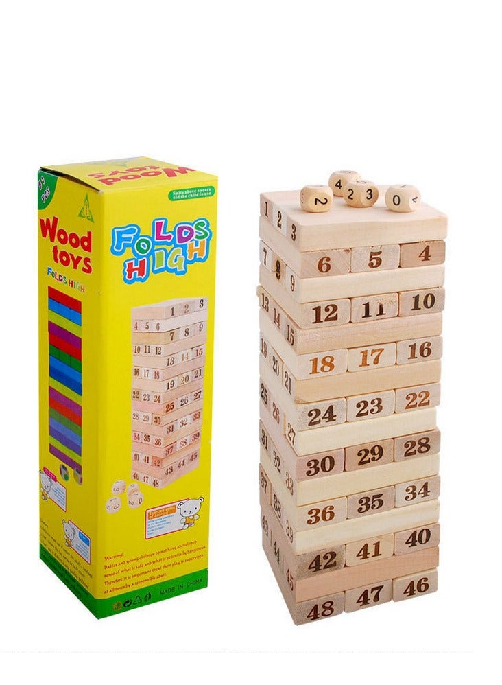 1 Set Kids Baby Digital Wooden Tower Building Blocks Toys Domino 48Pcs And 4Pcs Dice Stacker Stacker Extract Educational Game  - Image 1