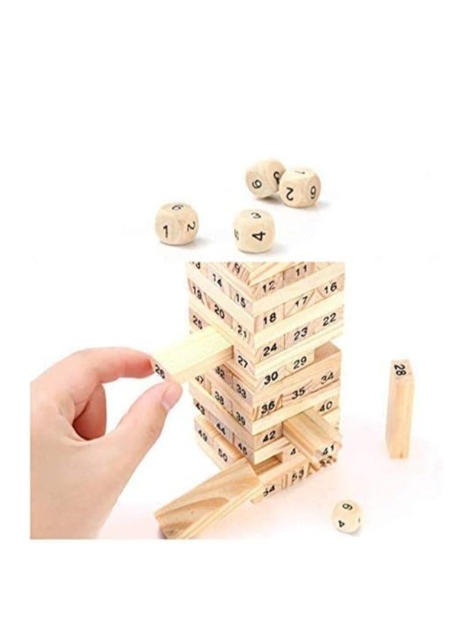 1 Set Kids Baby Digital Wooden Tower Building Blocks Toys Domino 48Pcs And 4Pcs Dice Stacker Stacker Extract Educational Game  - Image 5